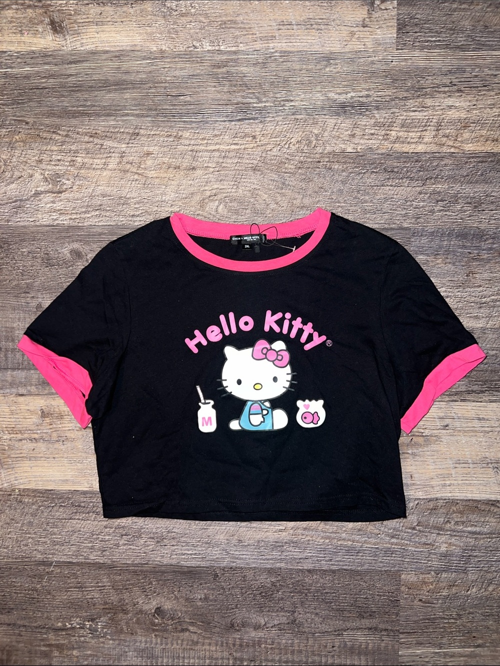 Hello Kitty Black & Hot Pink Ringer Crop Tee